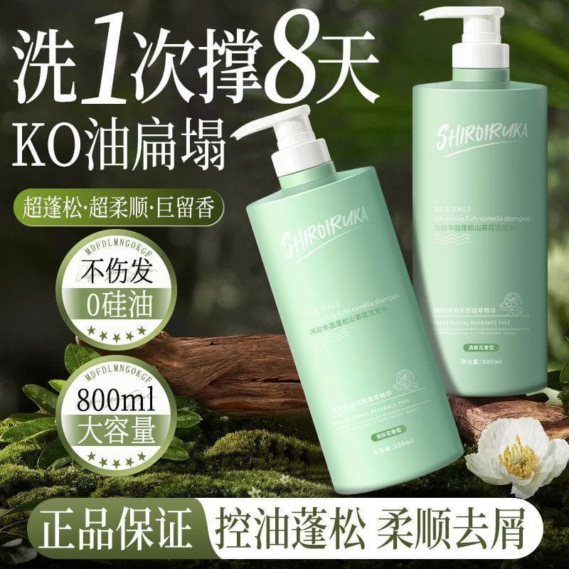 Shampoo de camélia com sal marinho, aminoácidos sem silicone, controle de óleo, fofo, anticaspa, anti-coceira, loção ofi