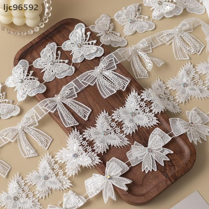 [ljc] 3D Borboleta Renda Guarnição Tecido Strass Acessórios De Costura Para Vestido De Casamento Roupas Diy Artesanato S