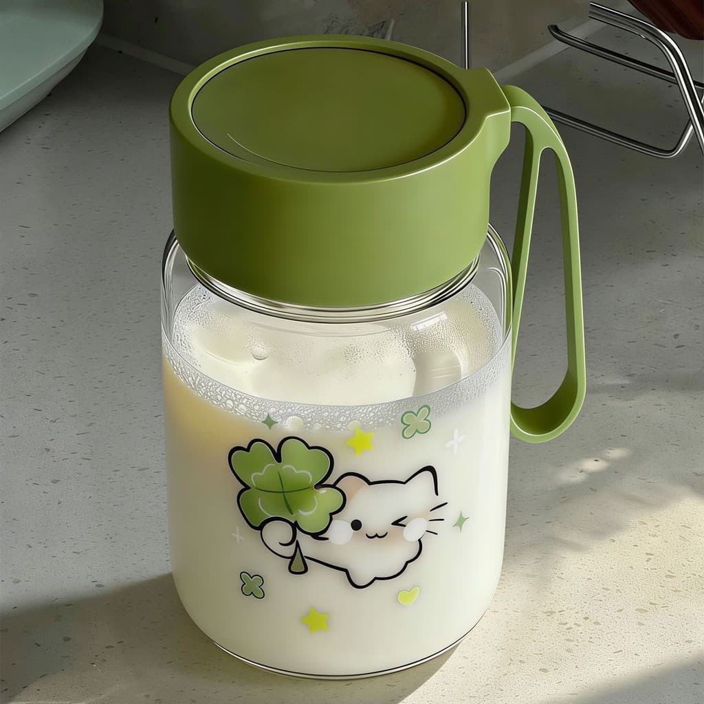 Bonito divertido trevo de quatro folhas gatinho alto valor café da manhã vidro leite xícara de café escala copo de leite