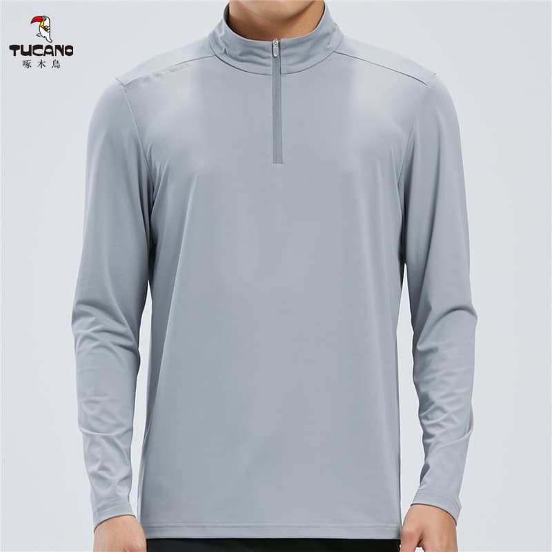 Woodpecker roupas de manga comprida de secagem rápida masculina fina elástica respirável camisa de ciclismo meio zíper g