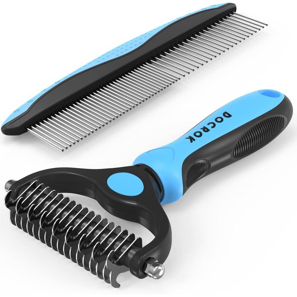 Conjunto de Higiene - Escova Azul para Remoção de Pelos com Pente de Metal para Desembaraçar e Remover o Embaraço de Pel