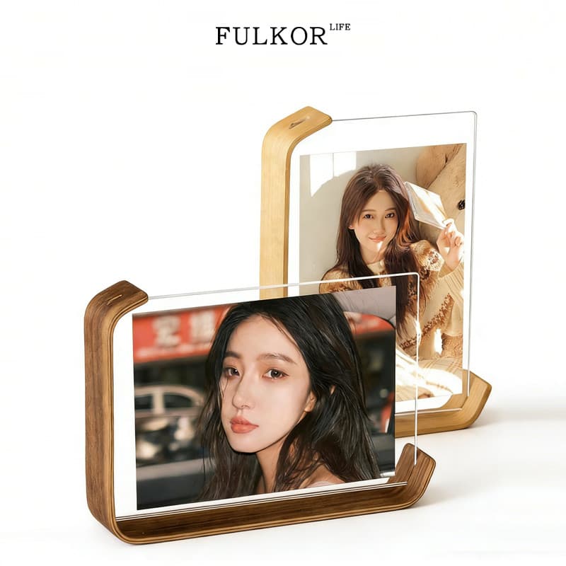 Moldura de foto suporte de exibição de mesa criativo simples madeira maciça diy foto pessoal dupla face transparente acr