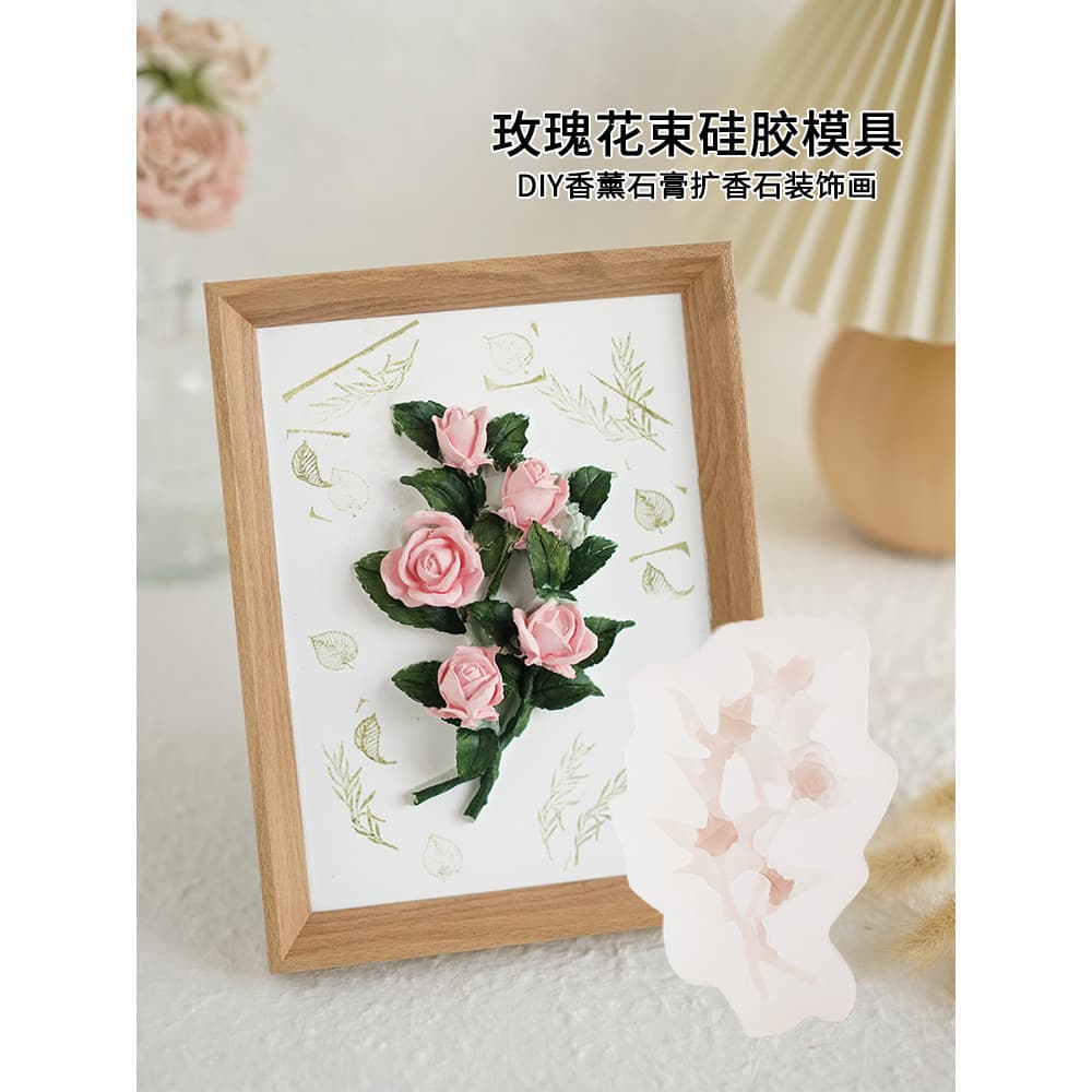 Buquê de rosas molde de Silicone diy aromaterapia gesso difusor pedra rosa decoração moldura vela artesanal sabão Fondan