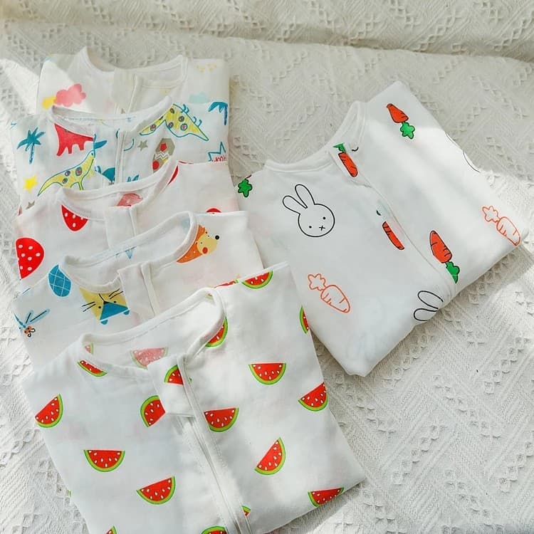 Saco de dormir não fluorescente para bebês, manga curta, verão, estilo fino, gaze de bebê, perna dividida, saco de dormi