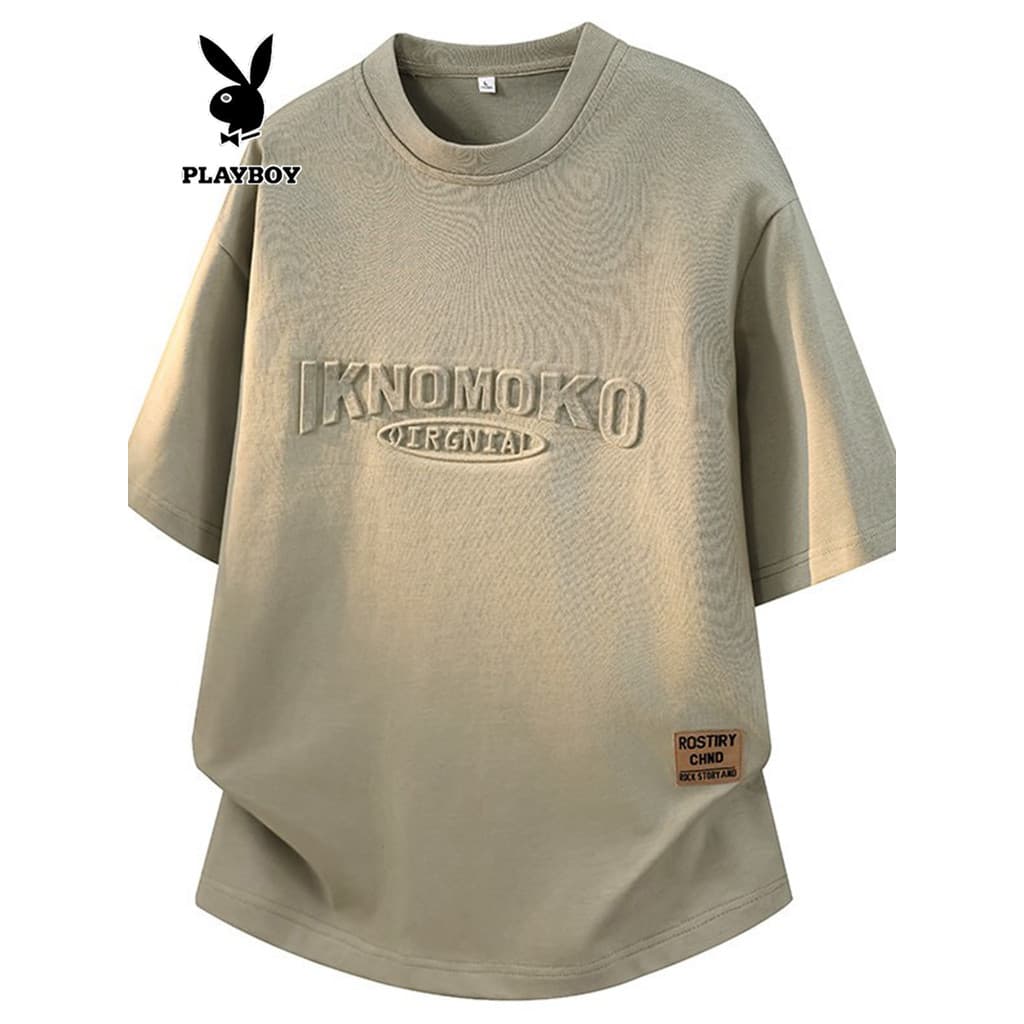 Playboy camiseta de manga curta masculina verão fino gelo seda solta Street Wear camiseta meia manga Casual roupas super