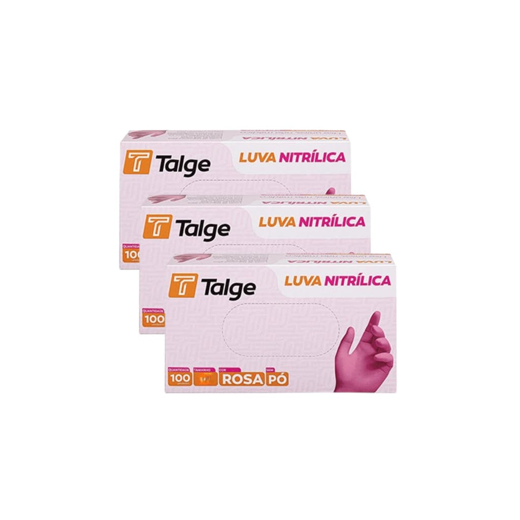 Luva Procedimento Nitrílica Talge Rosa 100un - Pink Alta Resistência para Manicure Podologia Estética Tatuagem (3 Caixas