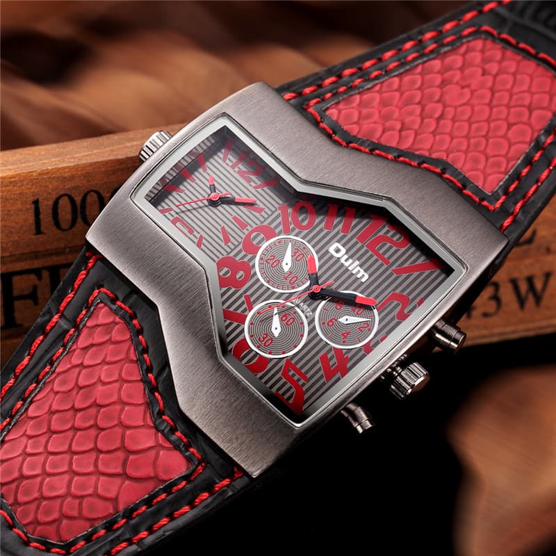 Oulm oulm moda pele de cobra padrão relógio Punk masculino duplo fuso horário personalidade rua Wear relógio Hip-Hop Cas