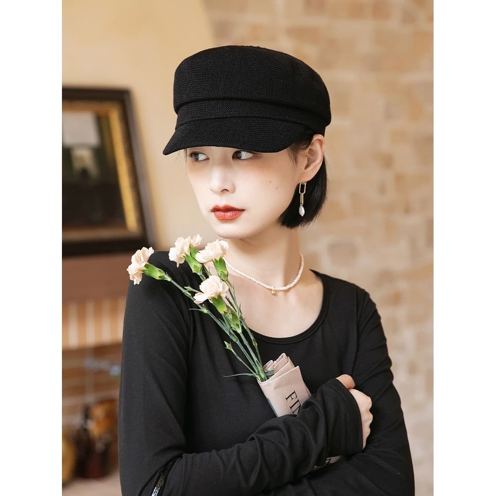 Boné de pico feminino 2026 novo estilo primavera verão moda boné de beisebol preto Retro fino octogonal chapéu outono in
