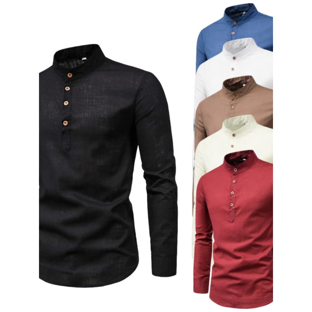 2023 Moda Masculina Cor Sólida Manga Comprida Camisa De Gola De Negócios De