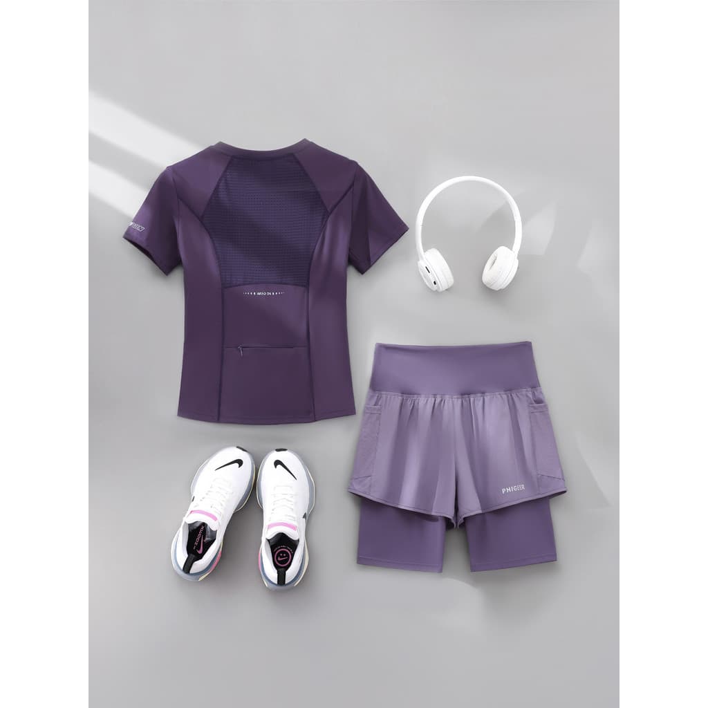 Terno de corrida feminino manhã correndo terno verão 2026 High-End novo estilo de manga curta Yoga ginásio roupas esport