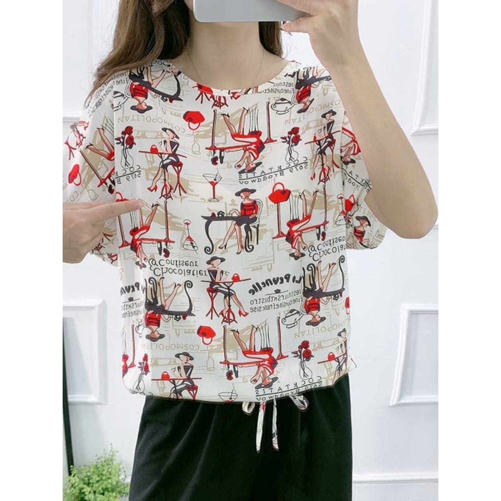 Camiseta de algodão Artificial manga morcego tamanho grande solto topo algodão seda versão coreana camisa de fundo fino