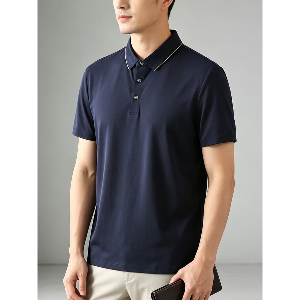 Armário de remoção de feijão gelo seda sem costura camisa POLO de manga curta masculina verão legal fino estiramento lap