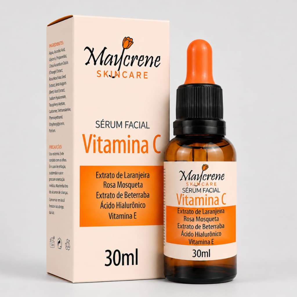 Sérum Facial Vitamina C Maycrene 30ml Ácido Hialurônico Antioxidante Clareador Hidratante Skincare