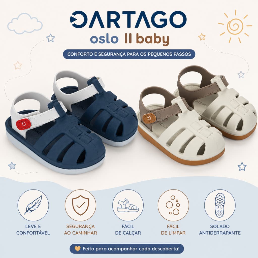 Sandália Baby Infantil Confortavel Cartago Oslo II - Original Cartago