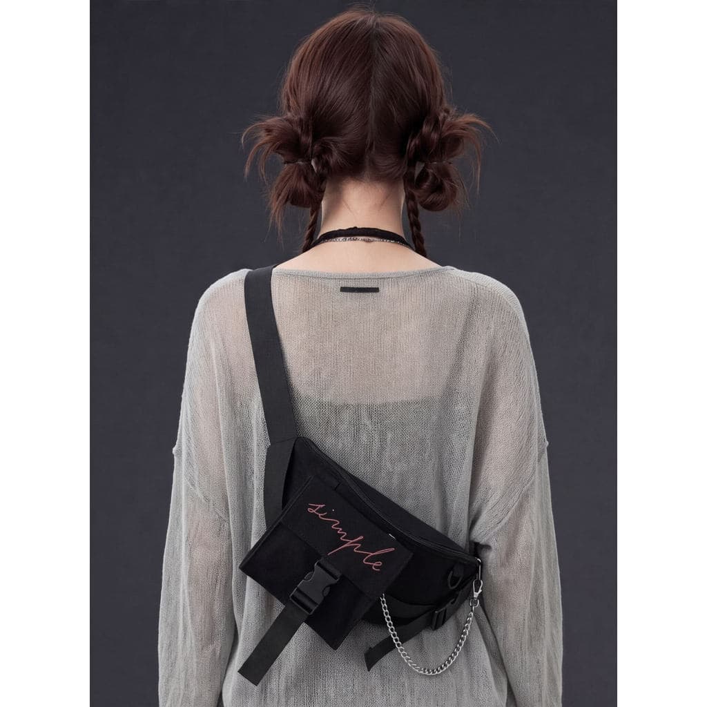YOHOO!/Trendy Cool Sa Series Unissex Estilo Corrente Bolsa de Peito de Lona Feminina Cross-body Bolsa de Cintura de Moto