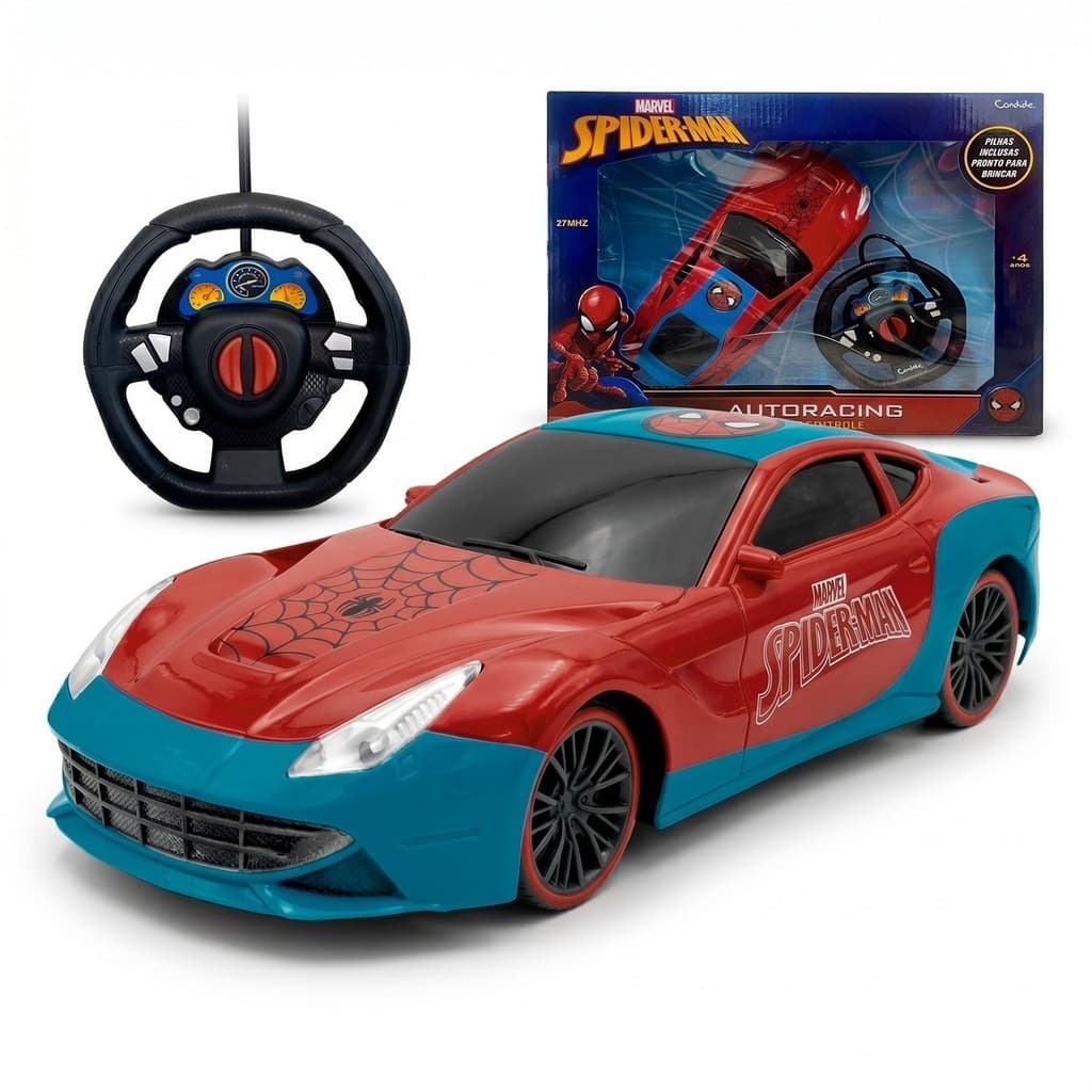 Homem Aranha Auto Racing Carrinho De Controle Remoto Infantil Original Interativo Com Volante