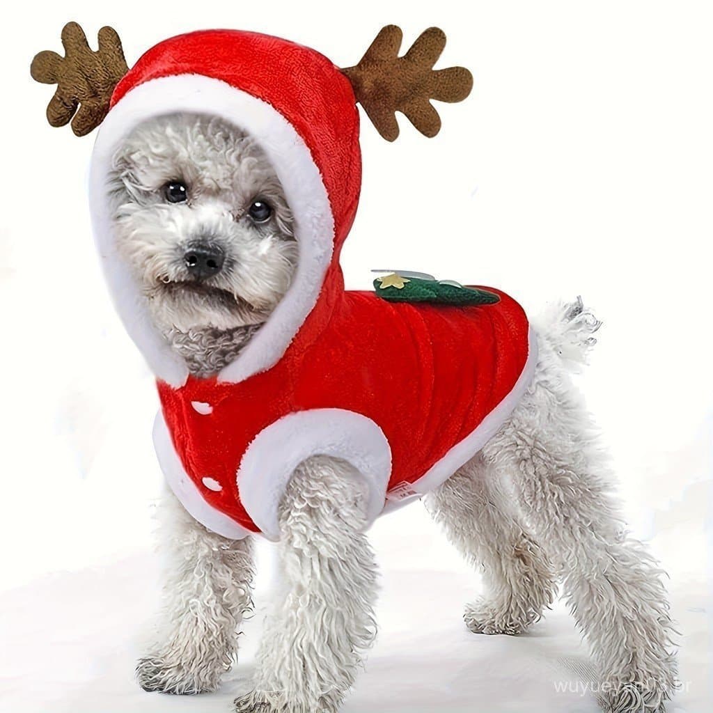 Fantasia De Cachorro Com Chapéu De Papai Noel , Moletom Vermelho Festivo Chifres , Roupa De Natal Para Animais De Estima