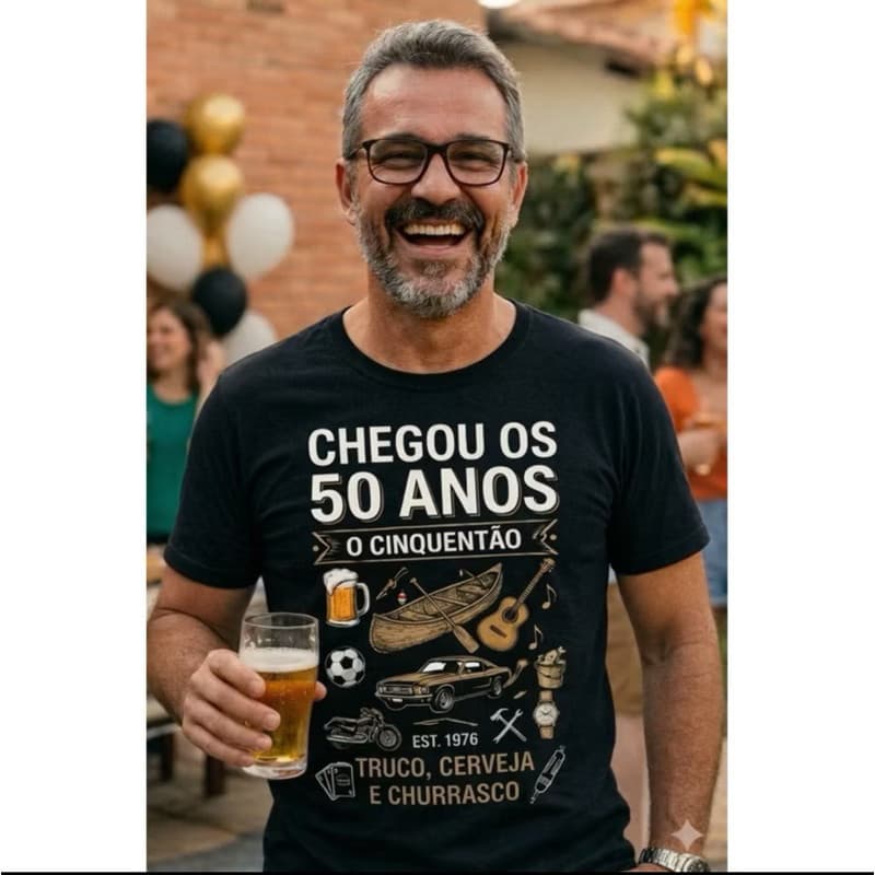 [Camiseta Premium em Algodão Puro]VU Camiseta 50 Anos 1976 O Cinquentão aniversário cerveja churrasco
