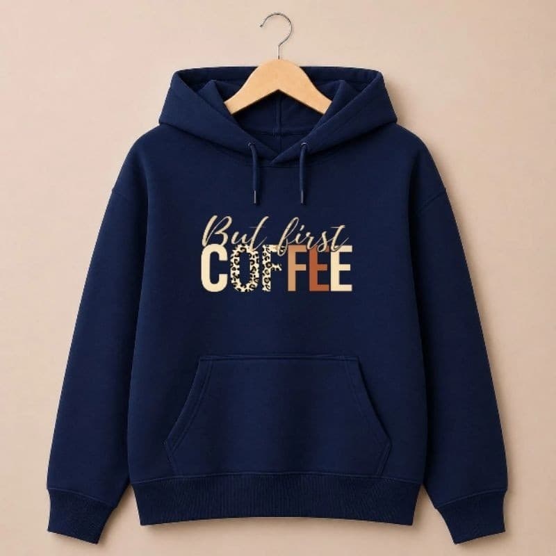 Casaco Feminino Algodão Moletom Coffee Flanelado Tendência Outono Inverno Casual Elegante Capuz e Bolso
