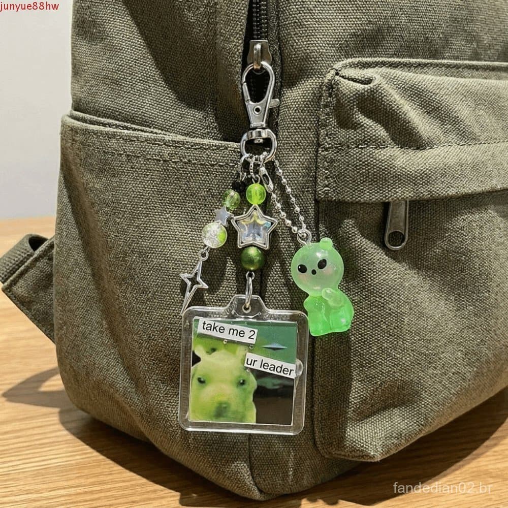 Pingente De Chave De Resina JUNYUE , Chaveiro De Gato Alienígena De Desenho Animado De Cor Verde , Corrente De Charme De