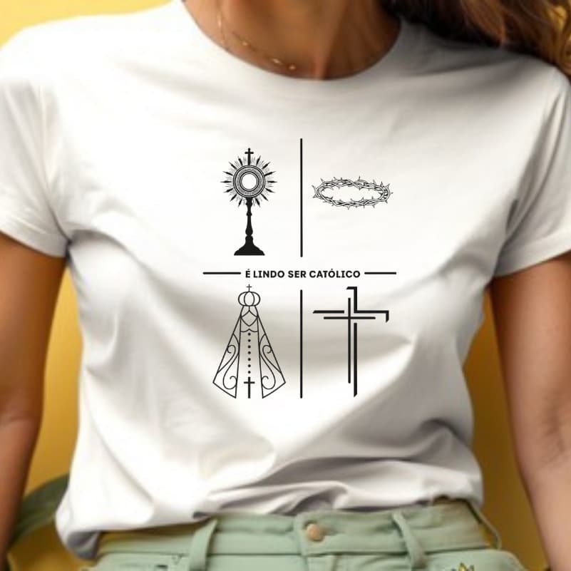 Camiseta Unissex Moda Católica Estampada Minimalista É Lindo Ser Católico Camisa Premium