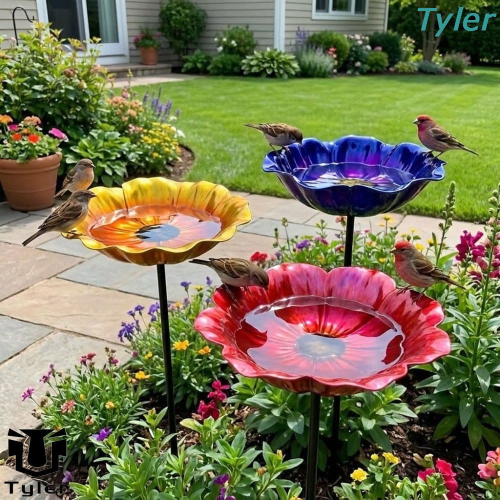 Alimentador De Pássaros De Jardim TYLER , Estaca De Banho Metal Artesanal Resistente Às Intempéries , Formato De Flor