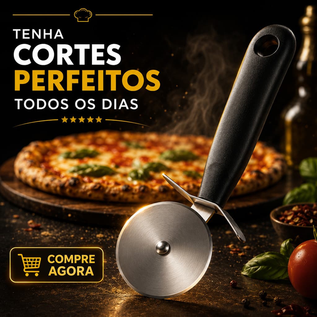 Cortador De Pizza 20cm Inox Profissional Corte Preciso Cozinha Gourmet Alta Durabilidade Rapido