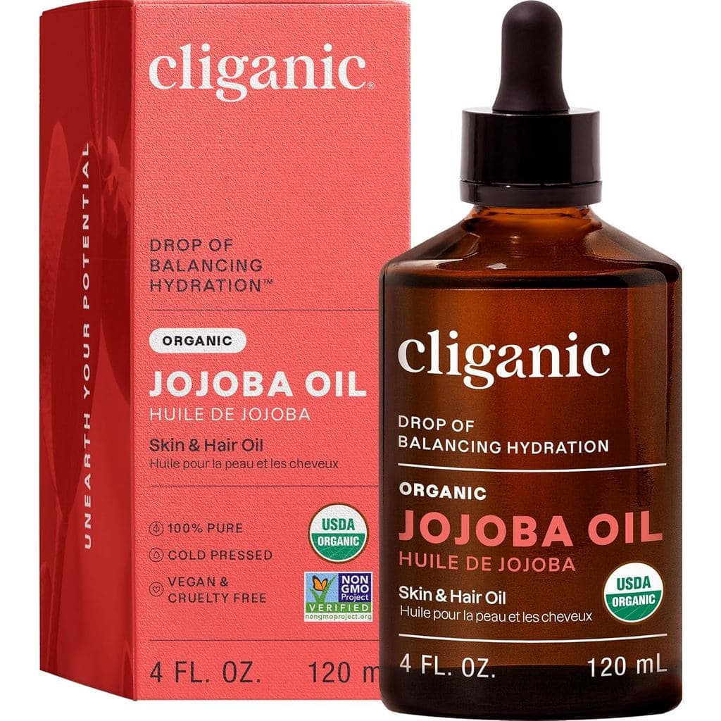 Óleo de Jojoba Orgânico Cliganic, 100% Puro (4oz) |   Hidratante para Rosto, Cabelo, Pele e Unhas |   Natural, prensado