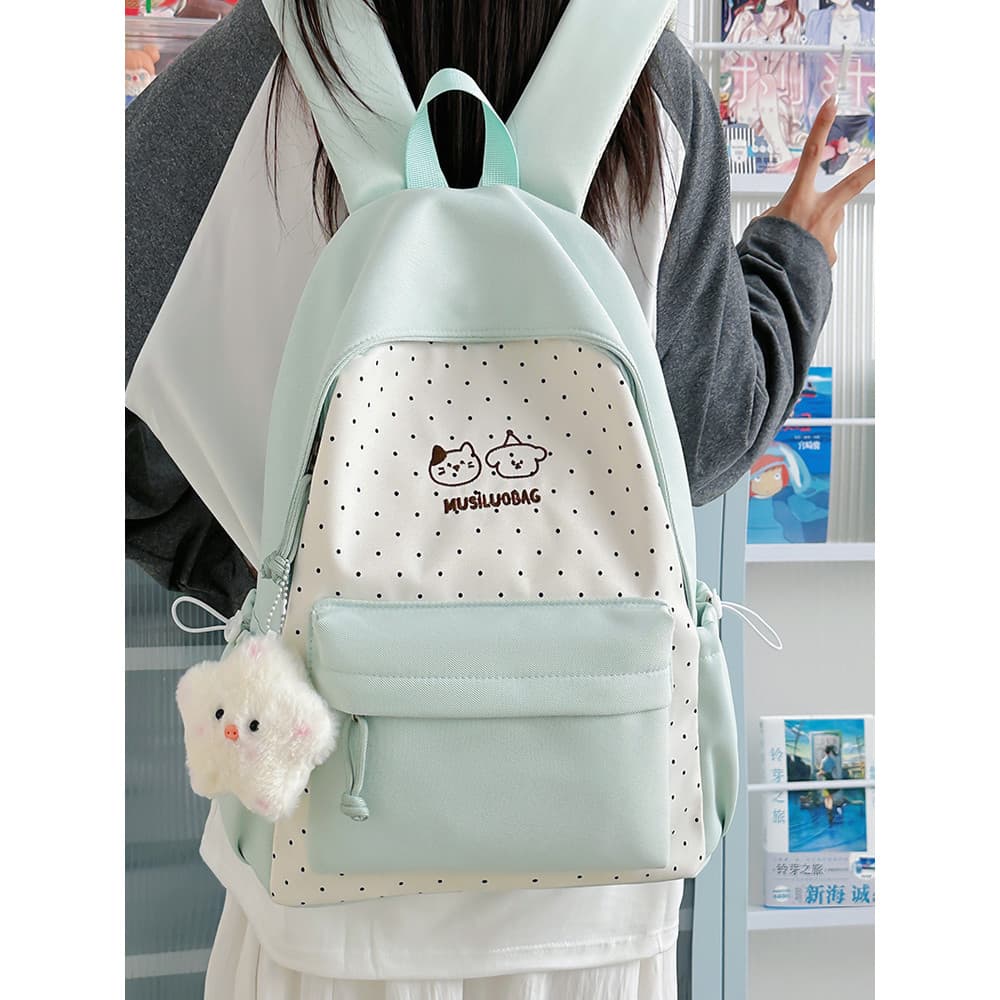 Menta leite verde menina luz bonito bordado gatinho filhote de cachorro fresco doce compras jogar mochila de viagem