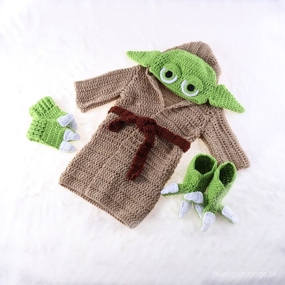 0-6 Meses Lenço de Cabeça para Bebê Fantasia de Bebê Yoda de Star Wars Conjunto de Macacão Chapéu para Sessão de Fotos