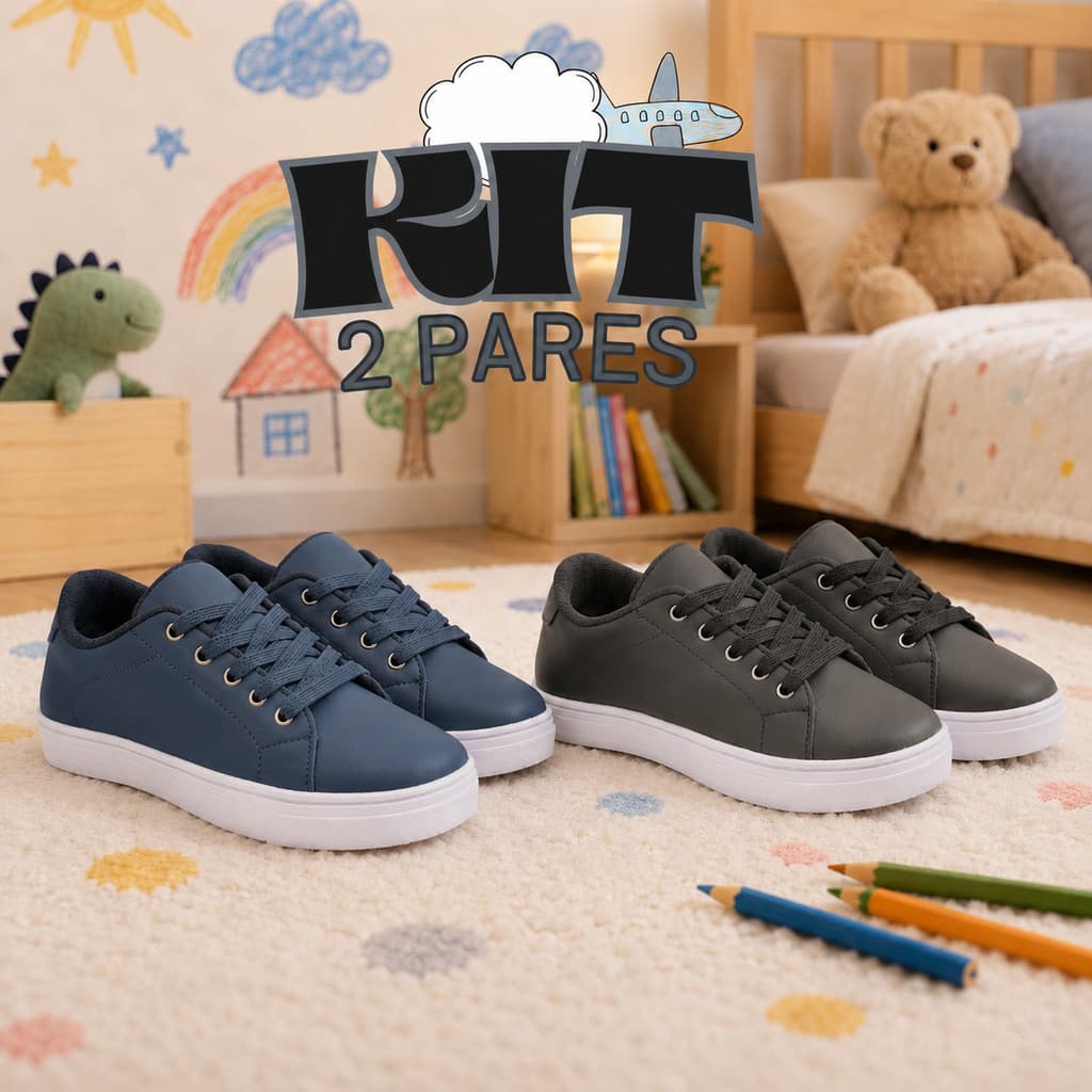 Kit 2 Pares Tênis Infantil Menino Confortável Casual Estiloso Para Passeio e Escola 26 ao 33
