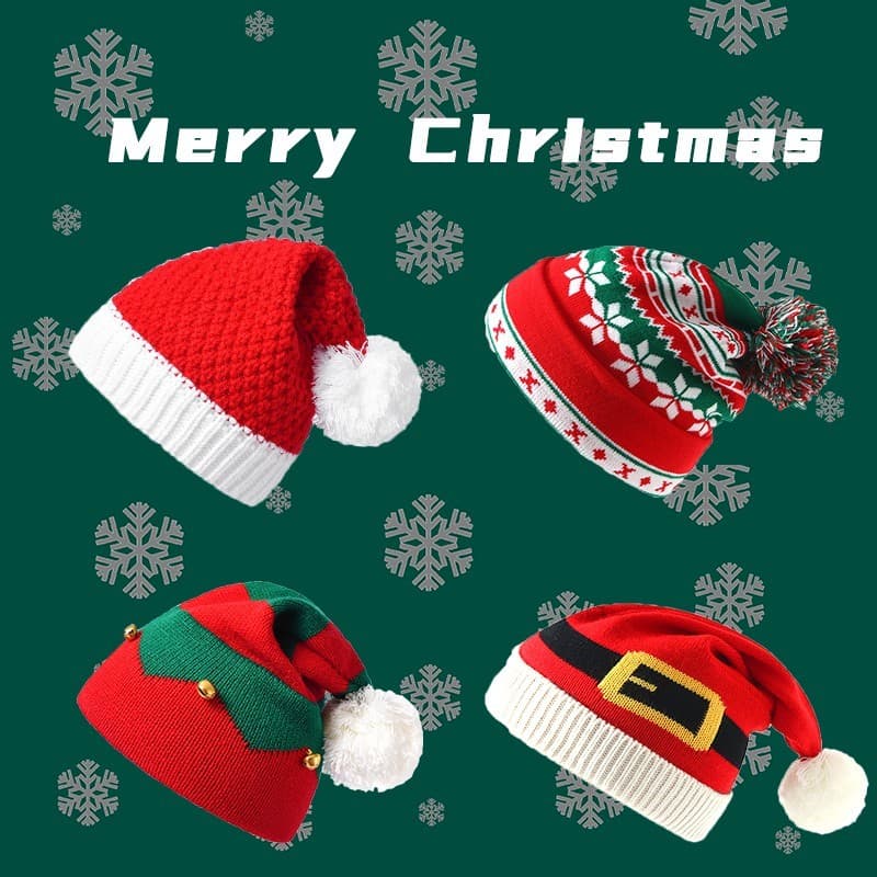 Crianças decoração de natal chapéu de pelúcia presente adulto Santa vermelho malha lã chapéu