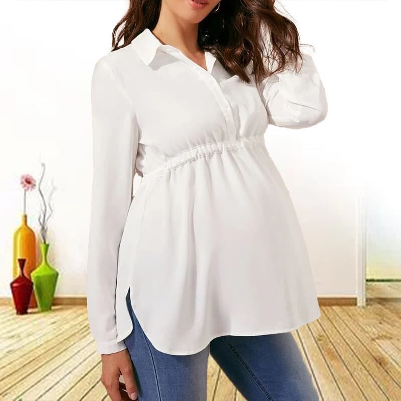 Camisa de maternidade manga longa moda Chiffon roupa de maternidade topo primavera outono comprimento médio profissional