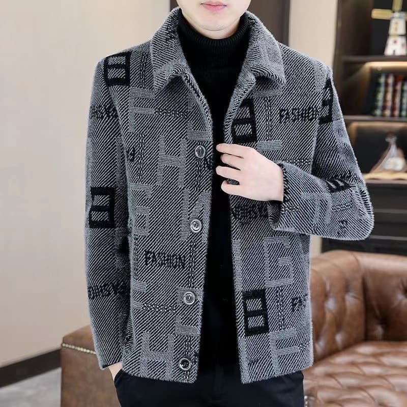 Jaqueta masculina outono inverno novo estilo 2026 High-End curto casaco de lã versão coreana quente engrossado jaqueta C