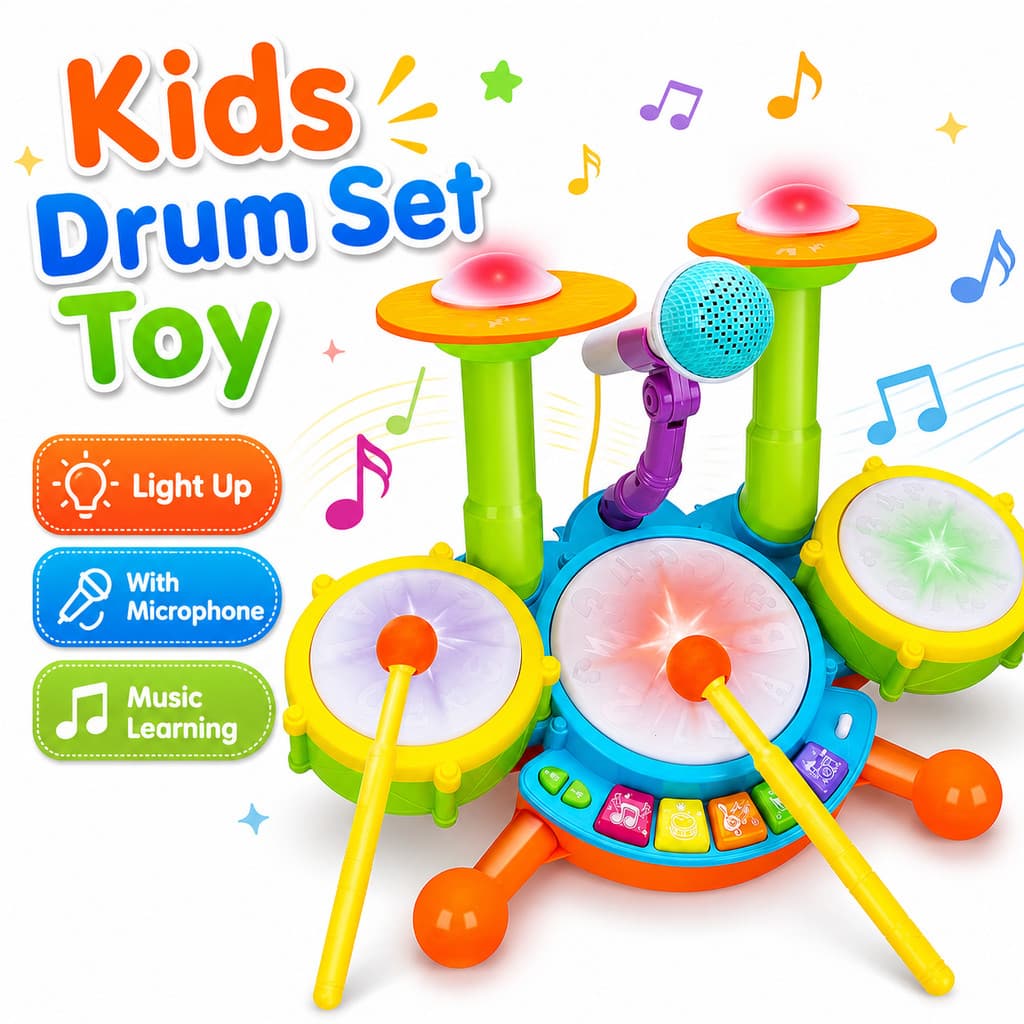 Conjunto De Bateria Infantil Brinquedo Musical Eletrônico Com Microfone Piano Para Meninos E Meninas Presente