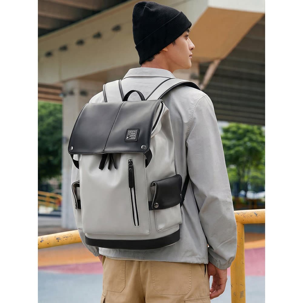 Mochila de couro masculina simples na moda grande capacidade computador viagem leve mochila High School estudantes unive