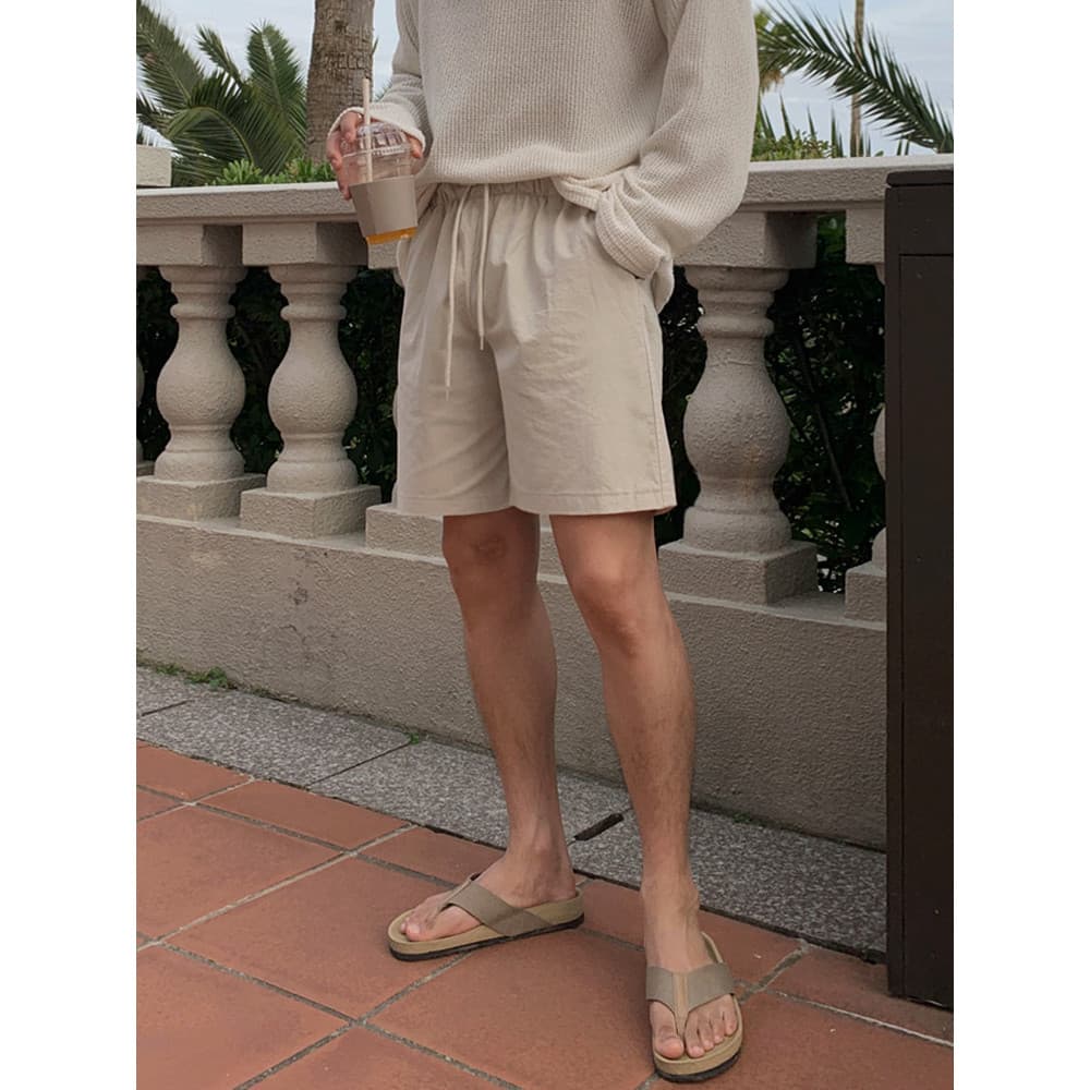 MRCYC Shorts casuais de linho masculino verão fino solto calças de praia de cinco pontos estilo coreano calças médias re