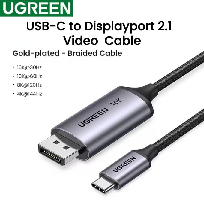 Cabo De Vídeo UGREEN 40 Gbps 16K @ 30 Hz Usb-C Para Displayport2.1 MacBook Thunderbolt3/4