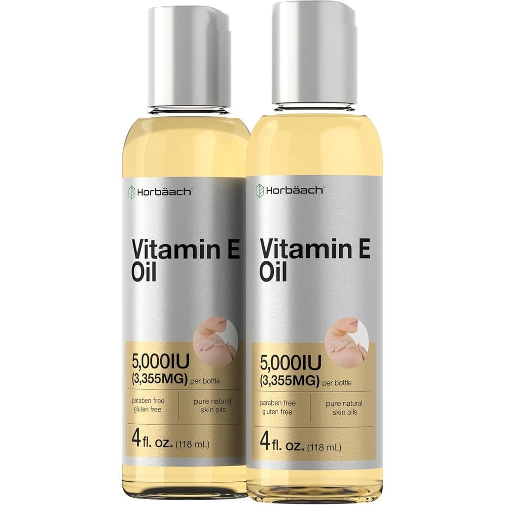 Óleo de Vitamina E Horbaach |   5000 UI |   Pacote Econômico de 8 oz (2 x 4 oz) |   para Pele, Cabelo, Rosto e Corpo |