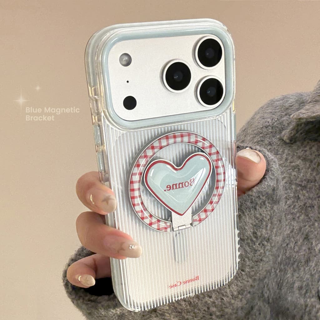 [Estoque pronto] Capa de telefone estilo japonês coreano ins azul vermelho listrado casca macia amor suporte magnético s