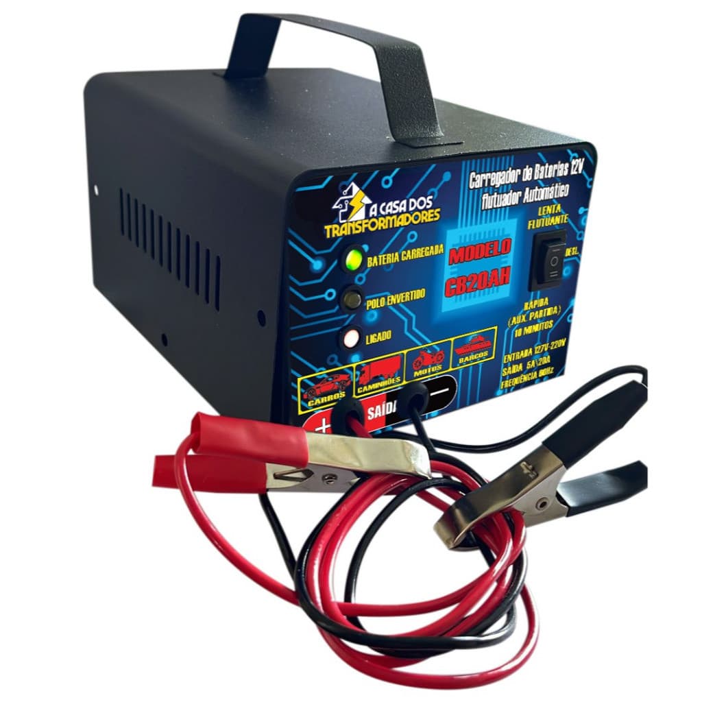 Carregador de Bateria LED Automotiva Carro Moto Nautica CBL20ah carga Rapida e Lenta Partida Caminhao Onibus