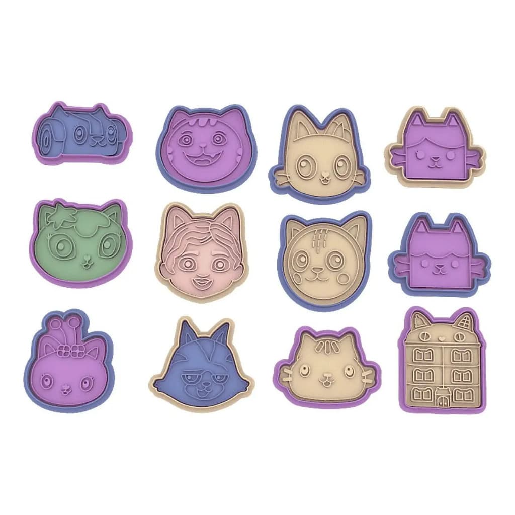 Kit 12 Cortadores De Biscoito 6cm Animais Casa Mágica Gabby