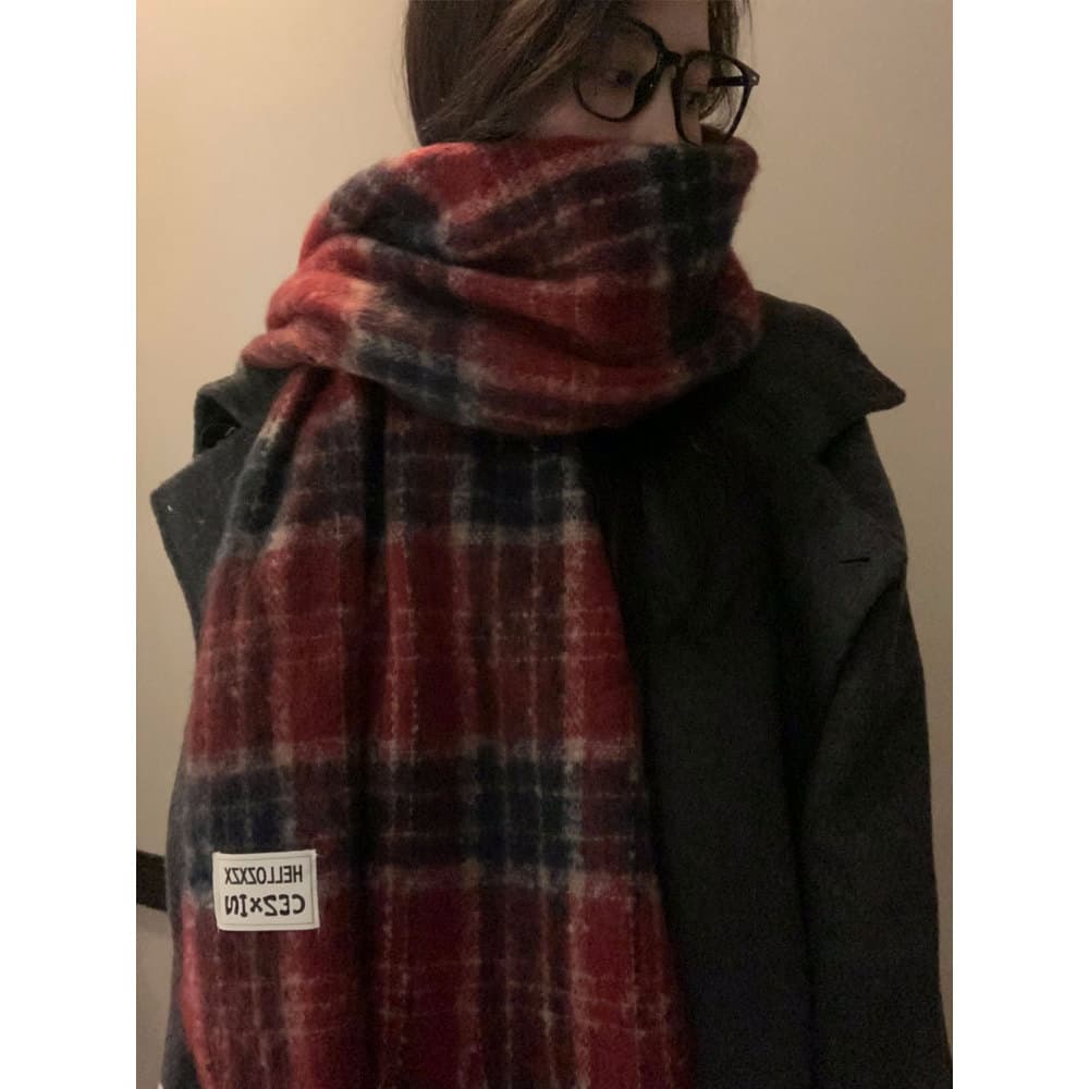 Lenço vermelho inverno feminino estilo coreano atmosfera sentir 2026 novo estilo xadrez casal quente engrossado xale cac