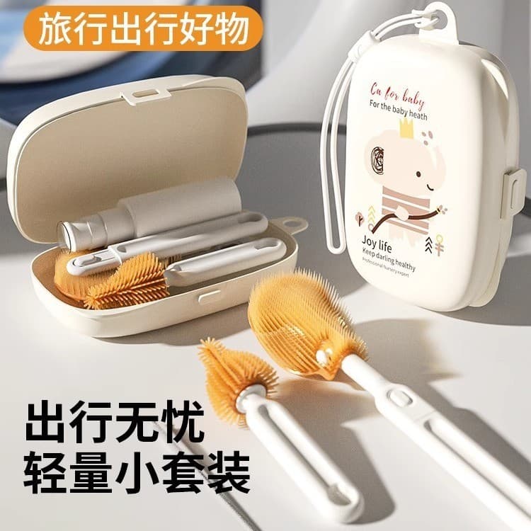 Conjunto de escova de garrafa infantil portátil Silicone mamilo palha escova de limpeza embutida à prova dwaterproof águ