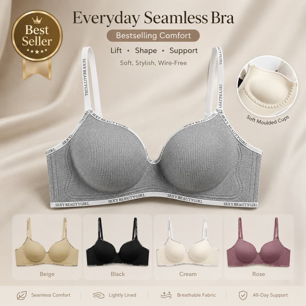 ZXYOUPING Sutiã Push Up Sem Costura Fio De 3 Cm Para Mulheres | Conforto Macio Anel De Aço Reunido Roupa Íntima De Busto
