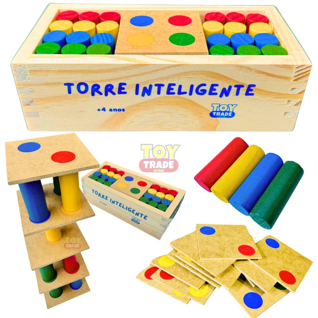 Torre Inteligente Júnior com 34 Peças em Madeira – Toy Trade Coordenação e Raciocínio