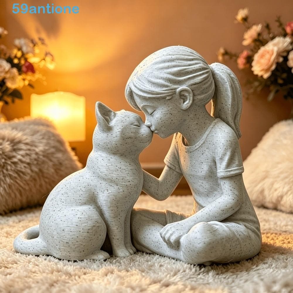 Estátuas De Amizade De Gato E Menina ANTIONE , Escultura De Plástico Impressa Em 3D Para Meninas Gatos , Estatueta De Me