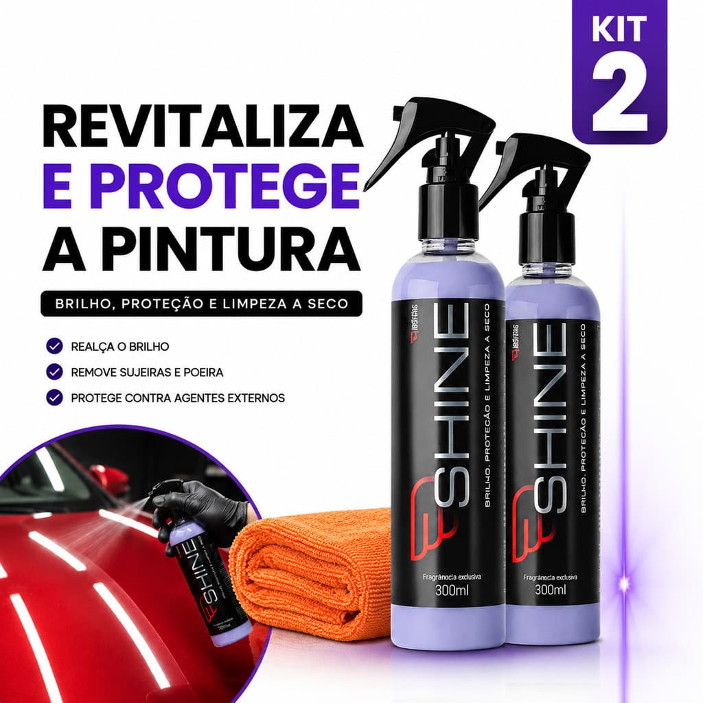KIT 2 Shines Spray 3 em 1 Revestimento Automotivo Brilho Intenso Proteção Premium Carros