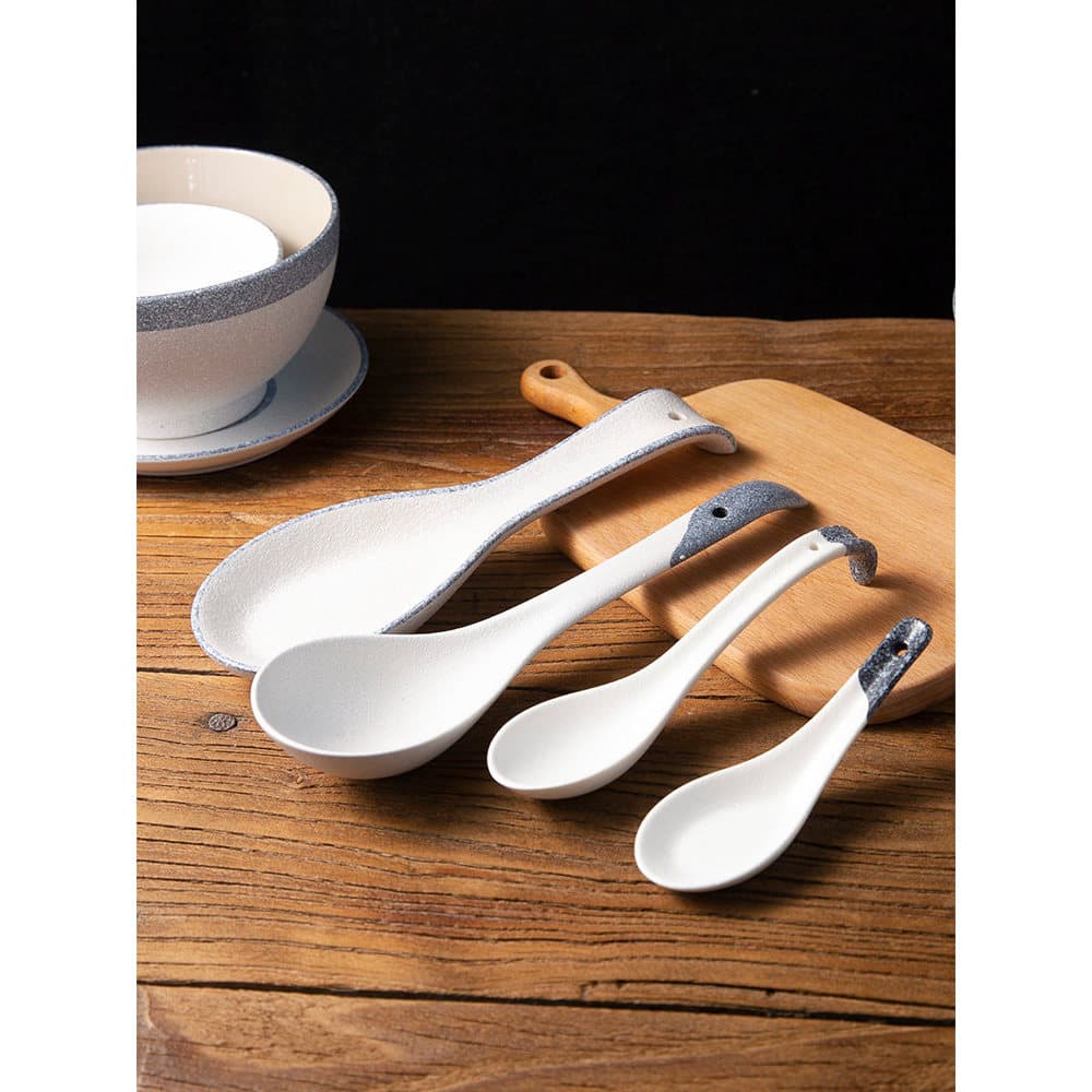 Estilo japonês quatro estações simples floco de neve esmalte colher de cerâmica colher de sopa grande colher de Congee c