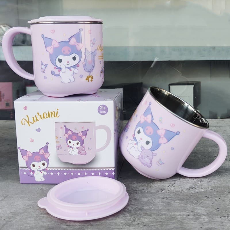 Kuromi copo de água 304 copo de leite de aço inoxidável infantil kuromi copo de água duplo destacável menina